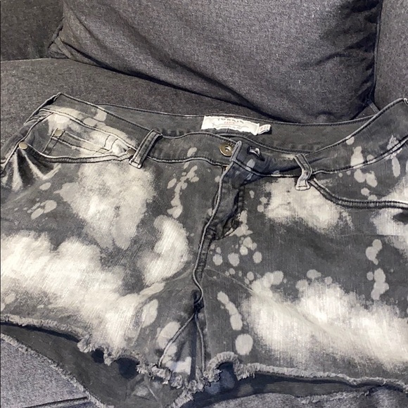 Distressed Bleached Black Denim Shorts 